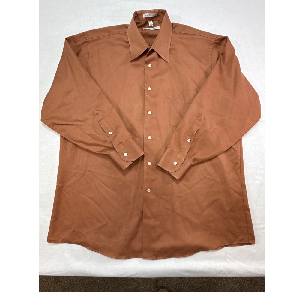 Geoffrey Beene Mens XL Copper Brown Sateen Wrinkle Free Dress Shirt 17‎ 32/33
